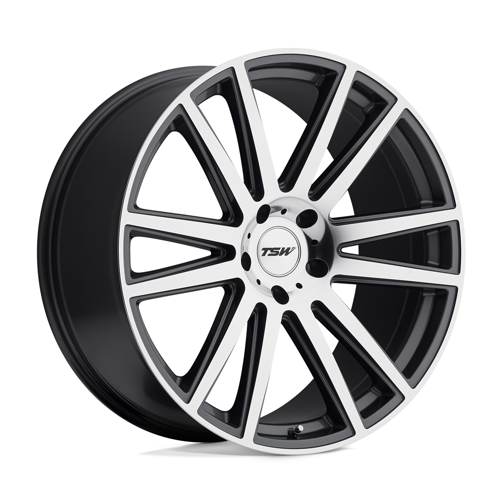 ~(42 lbs. 24X24X12)~ TSW GATSBY 22x10.0 5/112 ET44 CB66.56 GUNMETAL W/MIRROR CUT FACE