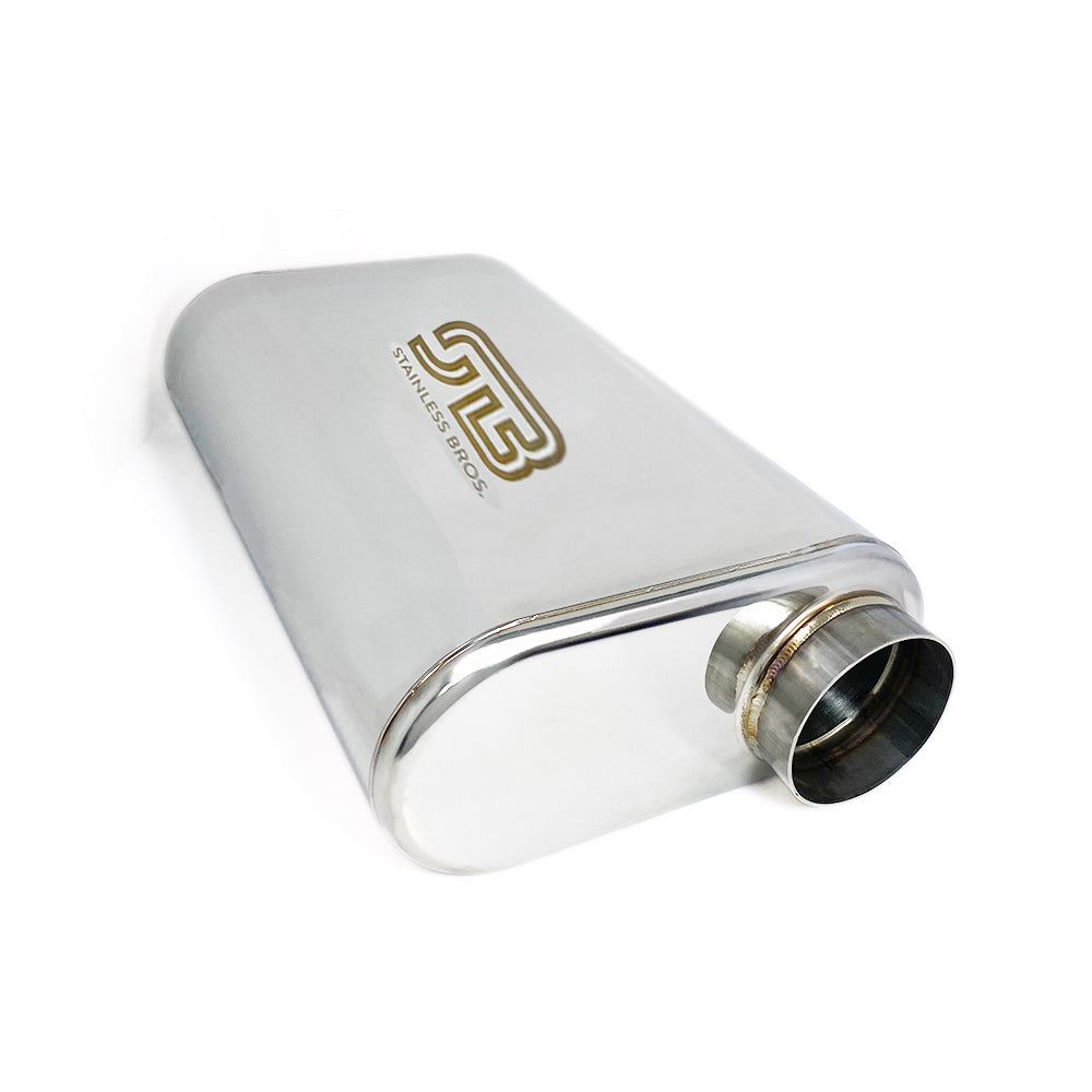 Stainless Bros 2.5in SS304 Thin Oval Muffler 17in OAL - Polished