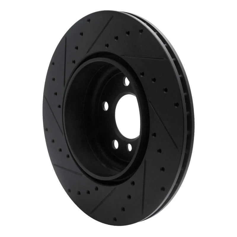 R1 10-19 BMW 535I GT xDrive Rear Right Drilled & Slotted Black Brake Rotor
