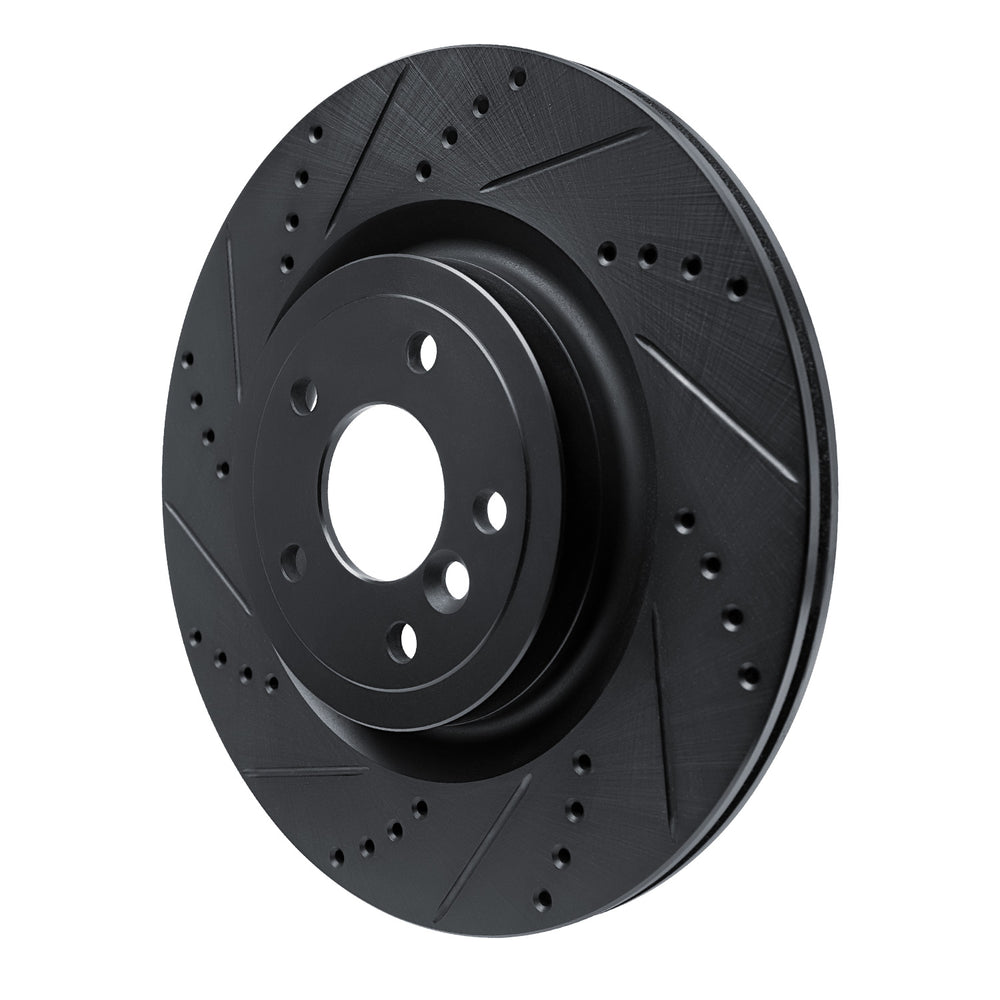 R1 16-24 Jaguar XF Rear Left Drilled & Slotted Black Brake Rotor