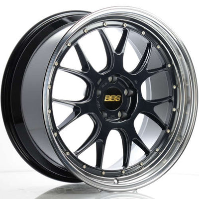 BBS LM-R 20x9.5 5x120 ET23 Black w/ Blue Metallic Flake / Diamond Cut Lip Wheel 82mm PFS/Clip Requir