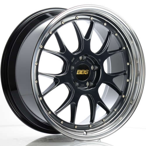 BBS LM-R 20x9.5 5x120 ET23 Black w/ Blue Metallic Flake / Diamond Cut Lip Wheel 82mm PFS/Clip Requir