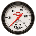 AutoMeter Gauge Fuel Press 2-5/8in. 15PSI Mech W/Isolator Chevy Red Bowtie White