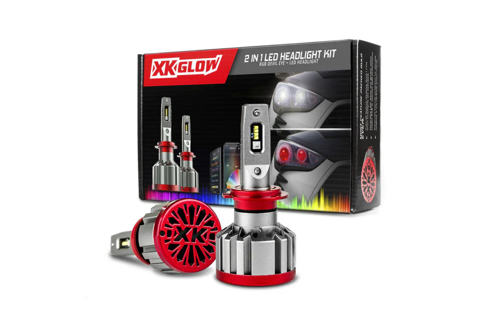 XK Glow RGB 2in1 LED Headlight Bulb Million Color RGB/LED Headlight Kit 2x 9007