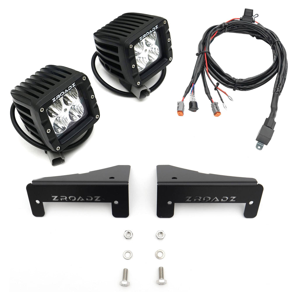 ~(5 lbs. 14X9X8)~ 2007-2017 JEEP WRANGLER JK : Tail Light Top LED Pod Mount KIT- with Two 3 IN Cube Led Work Lights - Includes Universal Wiring Harness - for illumination of Rear or Sides of your JEEP