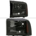 F350 1 PIECE HEADLIGHTS WITH LED BAR BLACK HOUSING AND SMOKED LENS AMBER REFLECTOR - USES STOCK BULBS