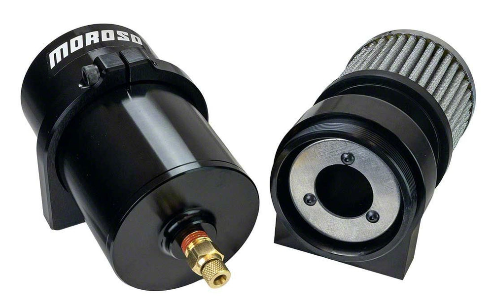 Moroso Single Inlet -12AN Billet Breather Tank Catch Can - Black