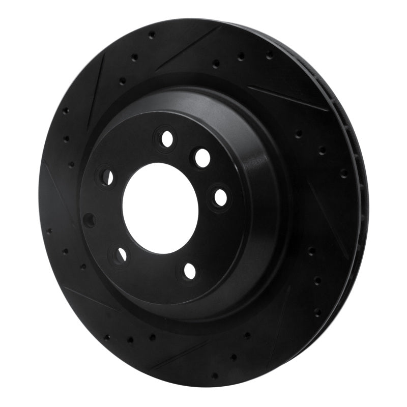 R1 05-18 Porsche Cayenne Rear Left Drilled & Slotted Black Brake Rotor