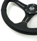 NRG Reinforced Perforated Leather Racing Steering Wheel 350mm / 2.5in Deep / 4mm Matte Black Spoke