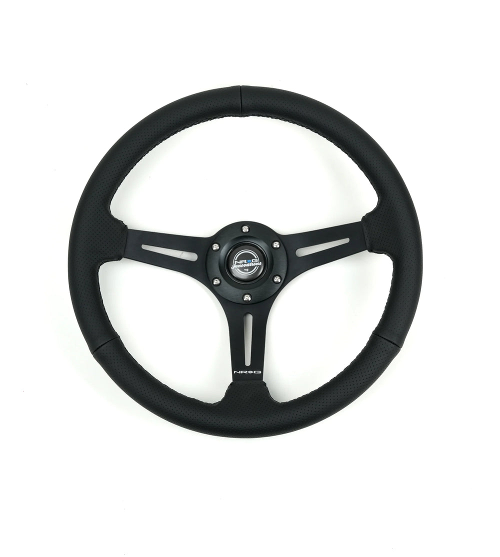 NRG Reinforced Perforated Leather Racing Steering Wheel 350mm / 2.5in Deep / 4mm Matte Black Spoke