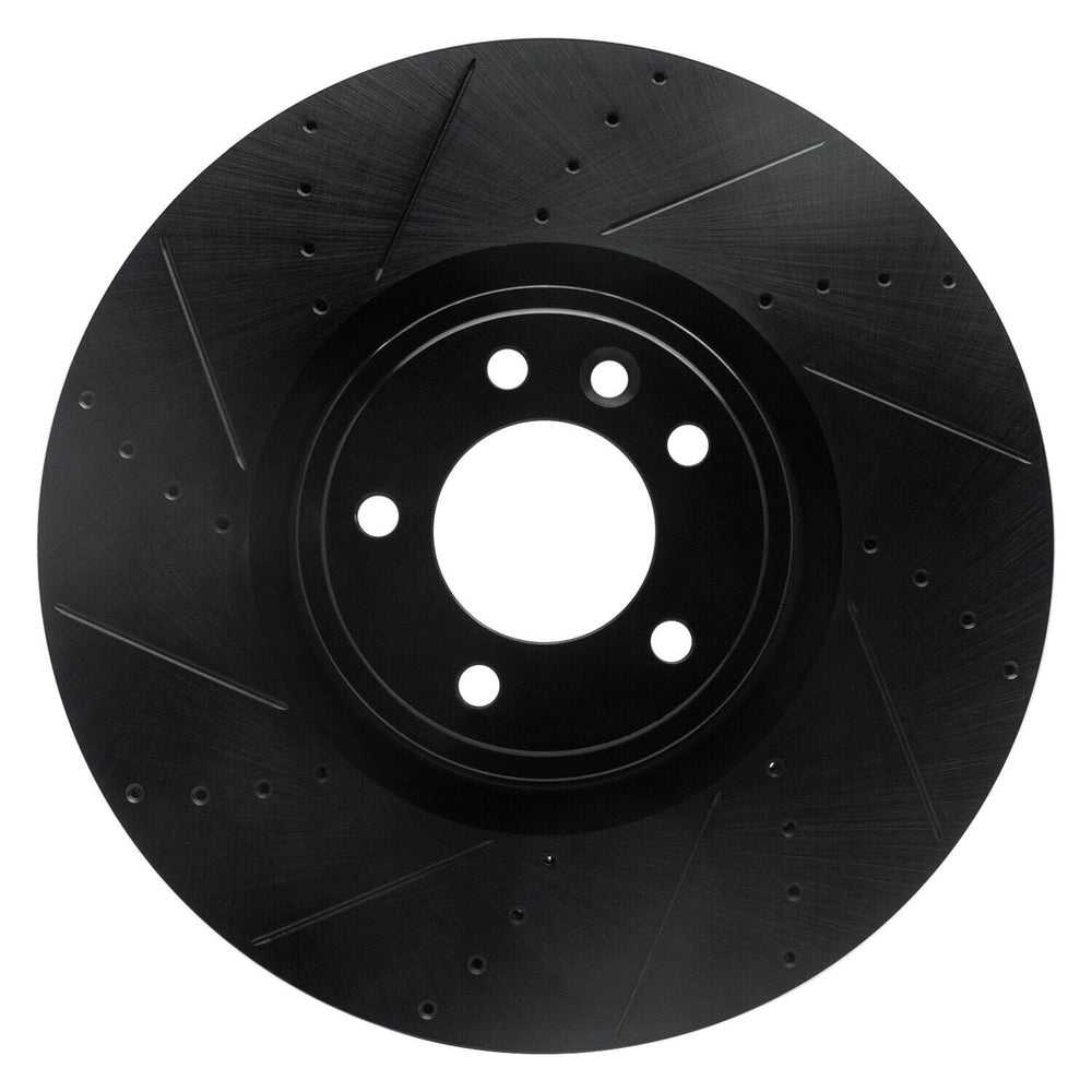 R1 91-01 BMW 740I Front Left Drilled & Slotted Black Brake Rotor