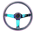 Reinforced Steering Wheel - Matsuri 350mm 2 Deep Dish Clear Acrylic Steering Wheel in Purple and NeoChrome spoke finish with slits.