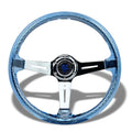Reinforced Steering Wheel - Matsuri 350mm 2 Deep Dish Clear Acrylic Steering Wheel in Blue and Chrome spoke finish with slits.