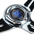 Reinforced Steering Wheel - Matsuri 350mm 2 Deep Dish Clear Acrylic Steering Wheel in Blue and Chrome spoke finish with slits.