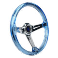 Reinforced Steering Wheel - Matsuri 350mm 2 Deep Dish Clear Acrylic Steering Wheel in Blue and Chrome spoke finish with slits.