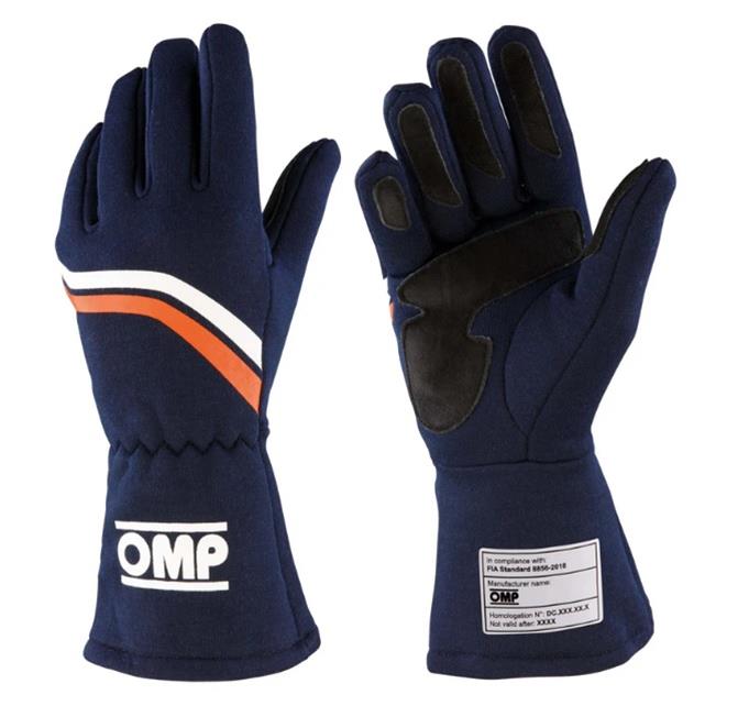 OMP DIJON GLOVES FIA 8856-2018 my2025 NAVY BLUE / FLUO ORANGE SZ XL