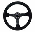 NRG Reinforced Steering Wheel (350mm / 3in. Deep) Black Suede w/ 5mm Floral 3-Spoke Center