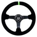 NRG Reinforced Steering Wheel (350mm / 3in. Deep) Blk Suede w/Blk BBall Stitch (Odi Bakchis Edition)