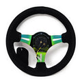 NRG Reinforced Steering Wheel (350mm / 3in. Deep) Blk Suede/Blk Stitch w/Neochrome Slits
