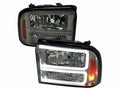 F350 HEADLIGHTS WITH LED BAR CHROME HOUSING SMOKED LENS AMBER REFLECTOR - USES STOCK BULBS