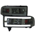 HEADLIGHT WITH LED BAR CHROME HOUSING AND SMOKED LENS AMBER REFLECTOR - USES STOCK BULBS