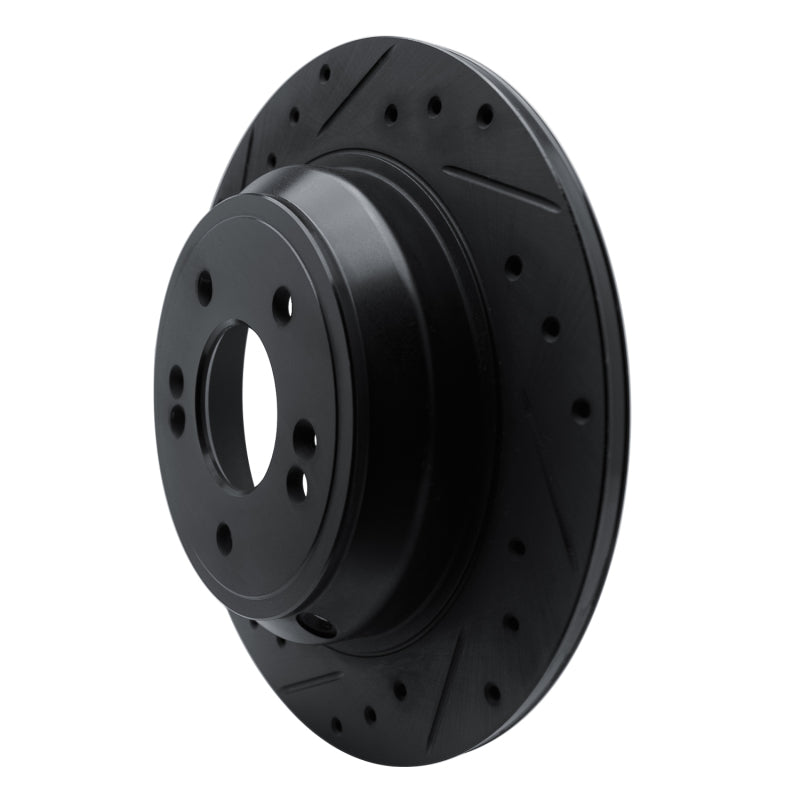 R1 09-20 Genesis G80 Rear Left Drilled & Slotted Black Brake Rotor
