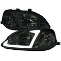 HEADLIGHT CHROME HOUSING AND SMOKED LENS WITH LED BAR - OE STYLE AMBER REFLECTOR - USES STOCK BULBS