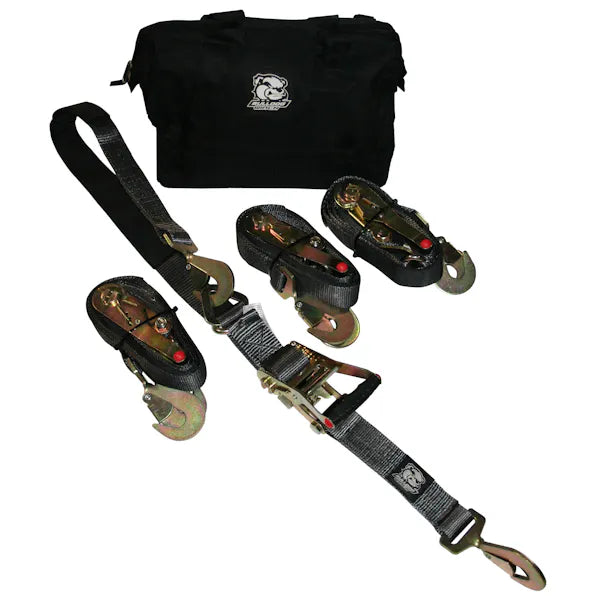 SET OF 4 2IN X 10FT RATCHETING AXLE STRAPS BREAKING STRENGTH AND 3335 LB