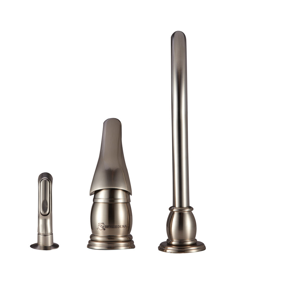 DESIGNER PEDESTAL GOOSE NECK RV KITCHEN FAUCET BRUSHED SATIN NICKEL