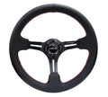 NRG Reinforced Steering Wheel (350mm / 3in. Deep) Black Leather w/ Black Stitching