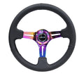 NRG Reinforced Steering Wheel (350mm / 3in. Deep) Black Leather w/ Black Stitching