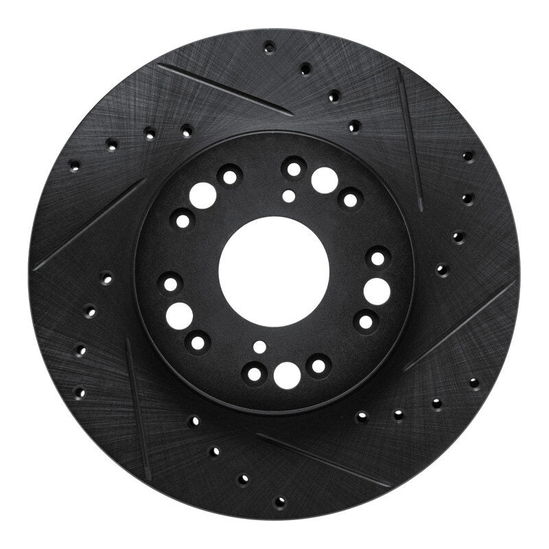 R1 91-92 Lexus LS400 Front Right Drilled & Slotted Black Brake Rotor