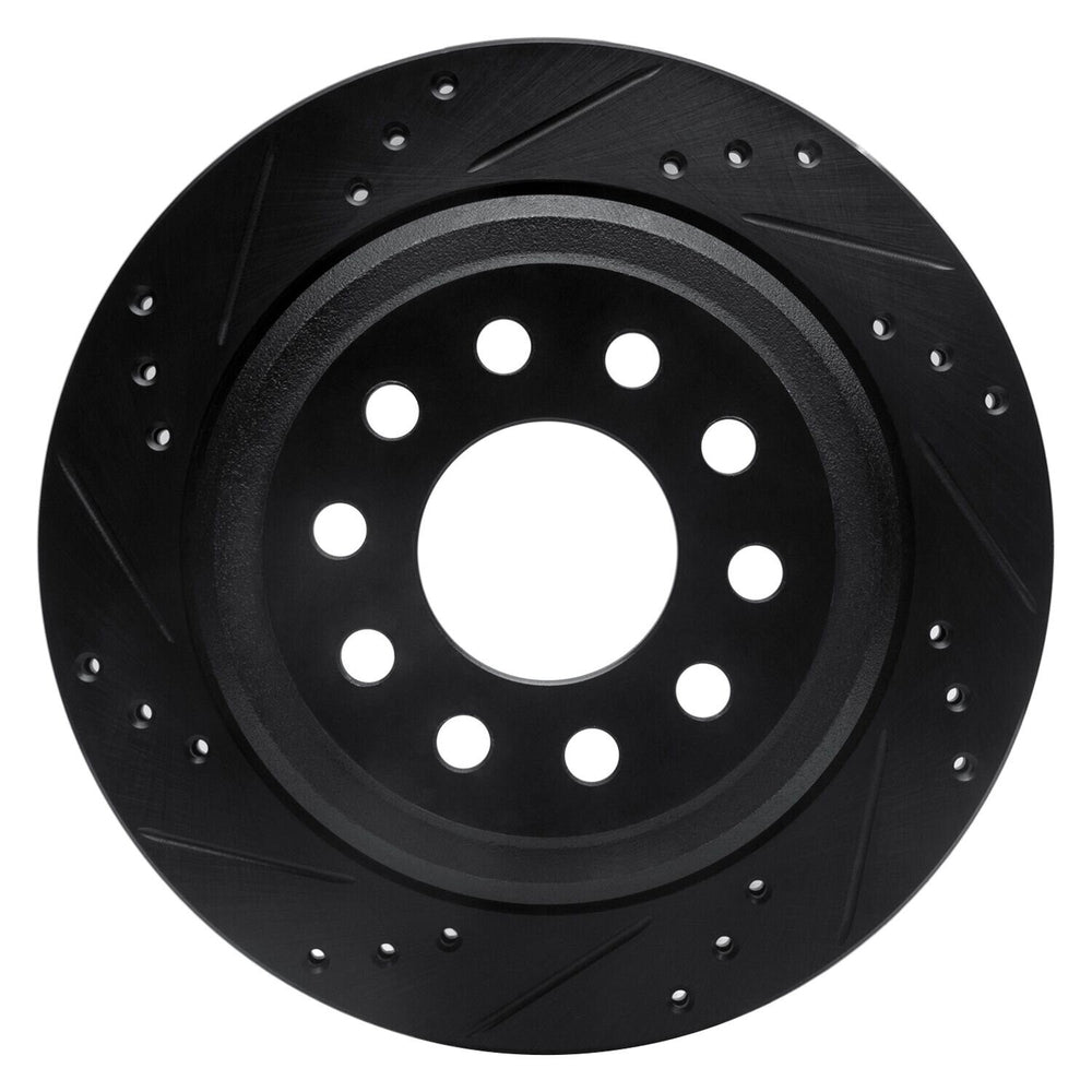 R1 03-11 Lincoln Town Car Rear Left Drilled & Slotted Black Brake Rotor