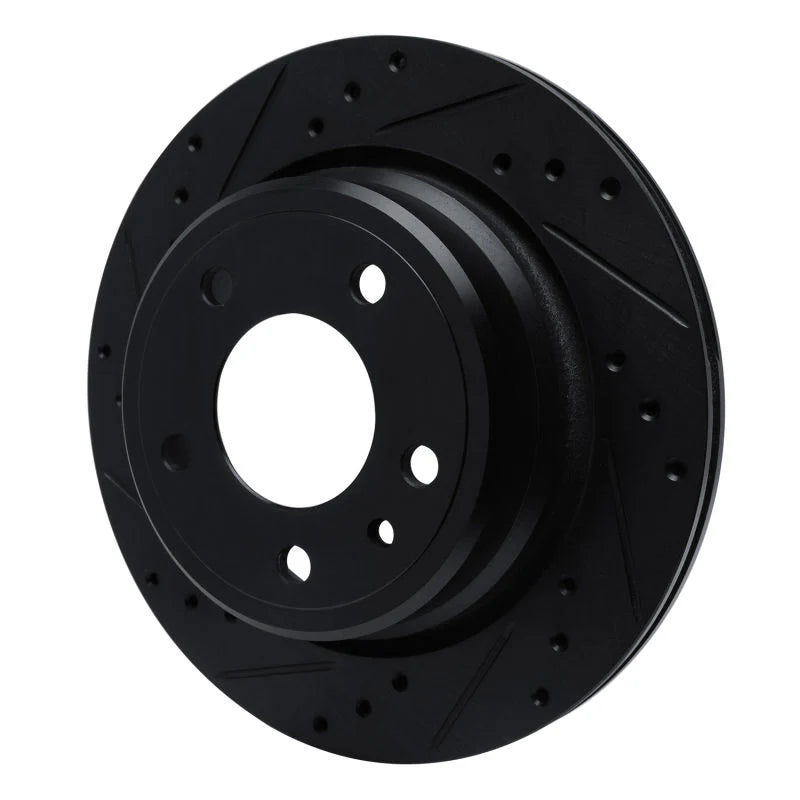 R1 88-94 BMW 750IL Rear Left Drilled & Slotted Black Brake Rotor