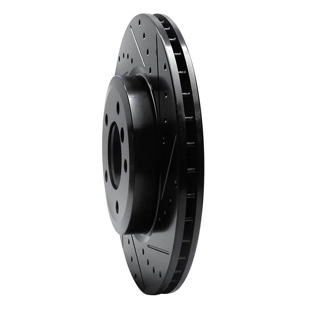 R1 01-08 BMW 330I Front Right Drilled & Slotted Black Brake Rotor