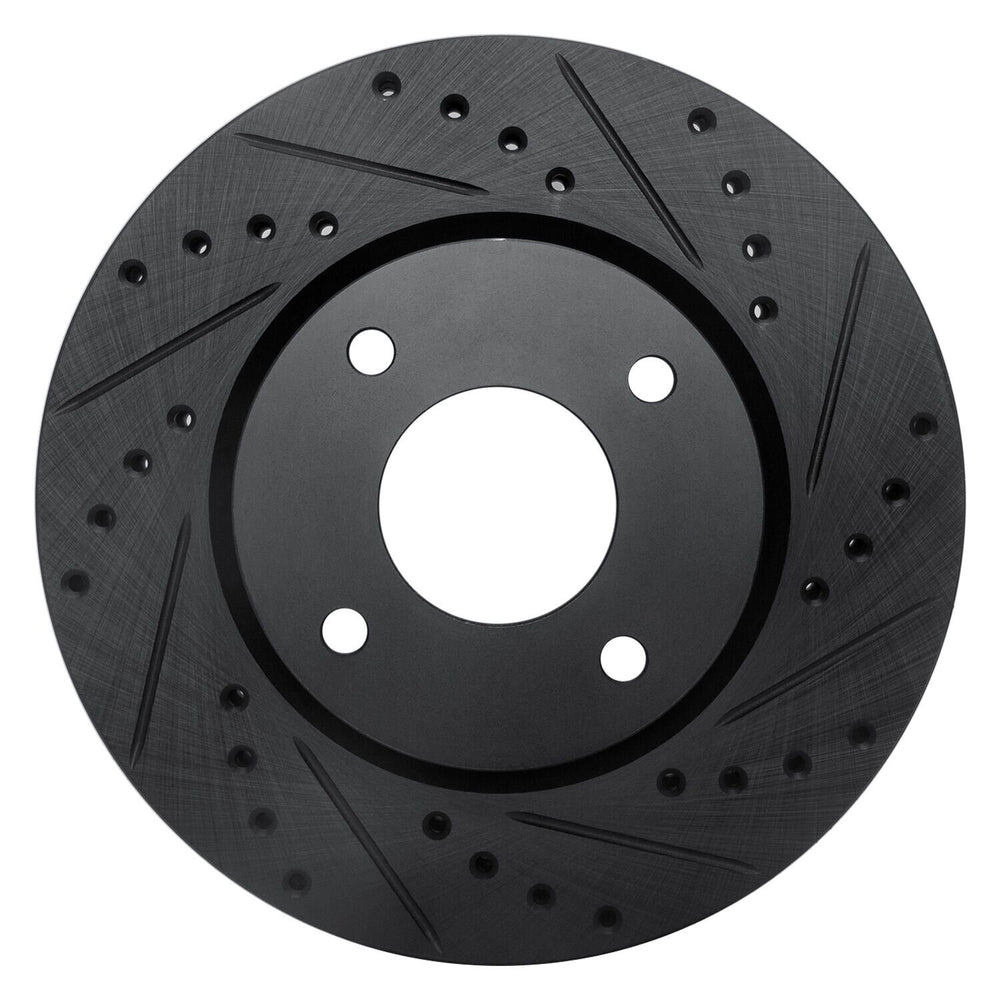 R1 07-14 Nissan Cube Front Right Drilled & Slotted Black Brake Rotor