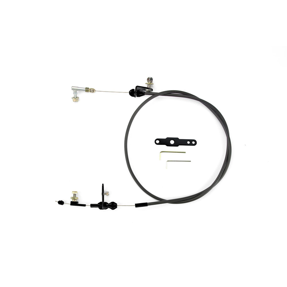 48IN UNIVERSAL BLACK HOUSING POWERGLIDE BLOWER DRIVE KICKDOWN CABLE W/ BLACK FIT