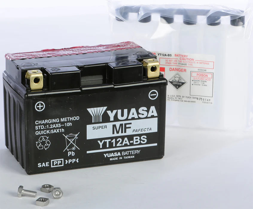 Yuasa YT12A-BS Maintenance Free AGM 12-Volt Battery w/Bottle