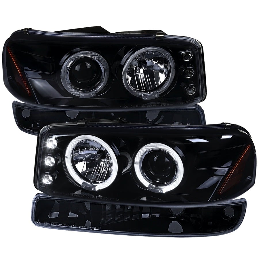 PROJECTOR HEADLIGHTS AND BUMPER LIGHTS GLOSS BLACK SMOKE LENS