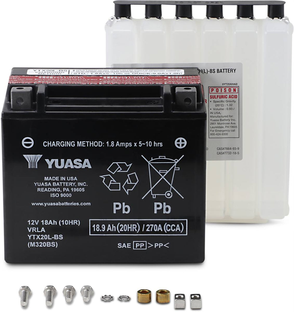 Yuasa YTX20L-BS Maintenance Free AGM 12-Volt Battery w/Bottle