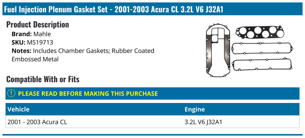 MAHLE Original Acura Cl 03-01 Plenum Chamber