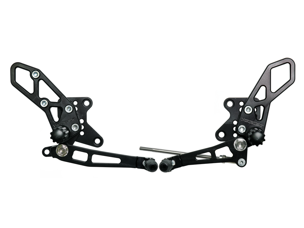 Vortex Racing 08-13 Kawasaki EX250 Ninja,13-17 EX300 Ninja Adjustable Rearsets- Black