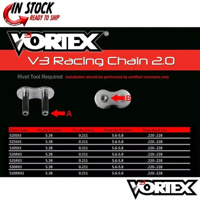 Vortex Racing V3 2.0 Chain and Sprocket Kit 3291-15,435K-43,520SX3-108- Black