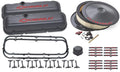 CHEVY & BOWTIE; STEEL VALVE COVERS; TALL; B/B; RECESSED RED EMBLEMS; SHARK GRAY FINISH