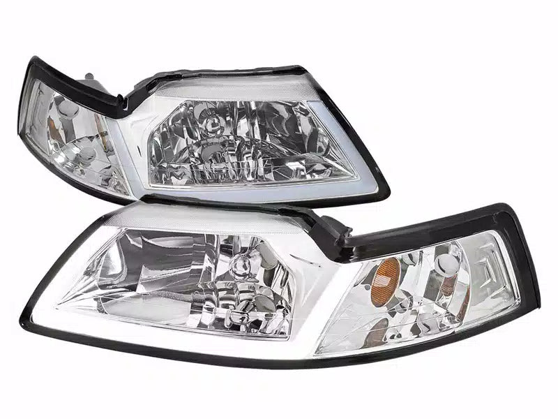 OE HEADLIGHTS WITH LED BAR CHROME HOUSING AND CLEAR LENS