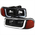 LED BAR HEADLIGHT WITH BLACK HOUSING CLEAR LENS AND AMBER REFLECTOR
