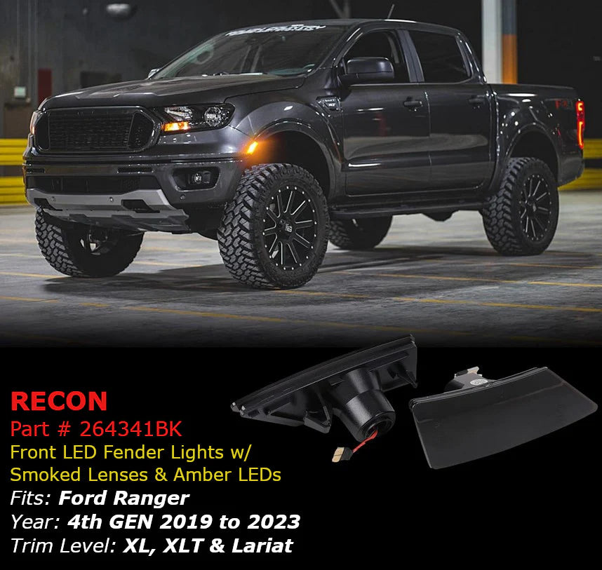 Ford 19-23 Ranger Front Fender Lights Smoked Lens w/ Amber LED Running Lights