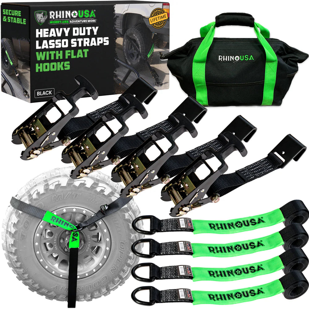 Rhino USA Lasso Straps; Basket Straps - Black - Flat Hook