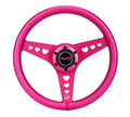 NRG Aluminum 330mm Steering Wheel Heart Cut Out w/ Ergonomic Grip - Anodized Pink
