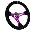 NRG Reinforced Steering Wheel (350mm/ 3in. Deep) Black Suede/ Teal Center Mark/ Teal Stitching